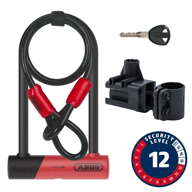 Abus Ultimate 420K 14mm 5.9x9 Key U-Lock w/Cobra in Red
